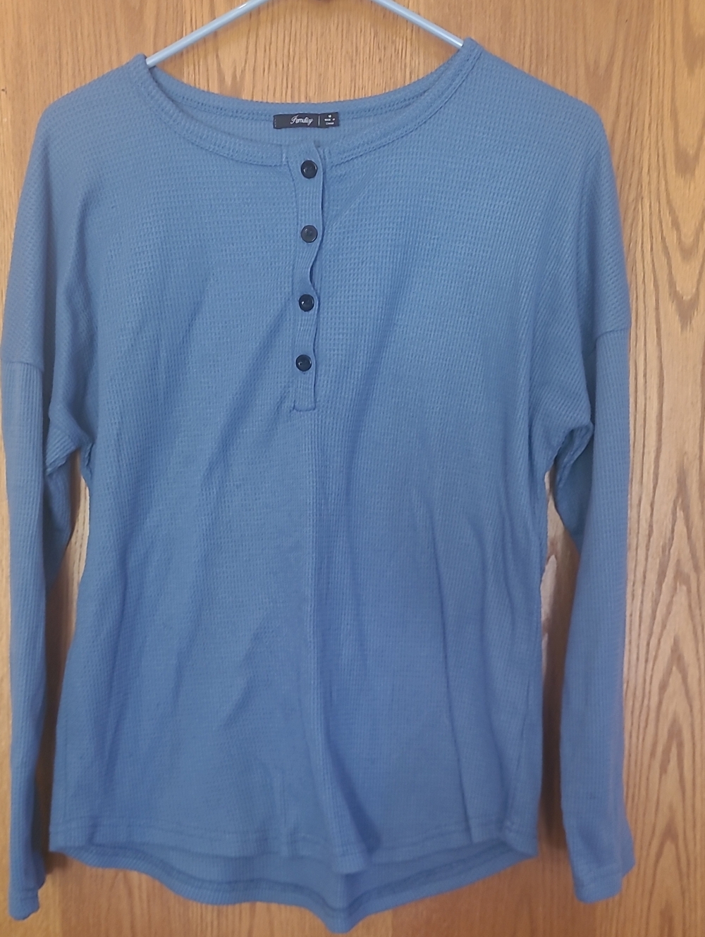 Blue Thermal Henley Long Sleeve Top